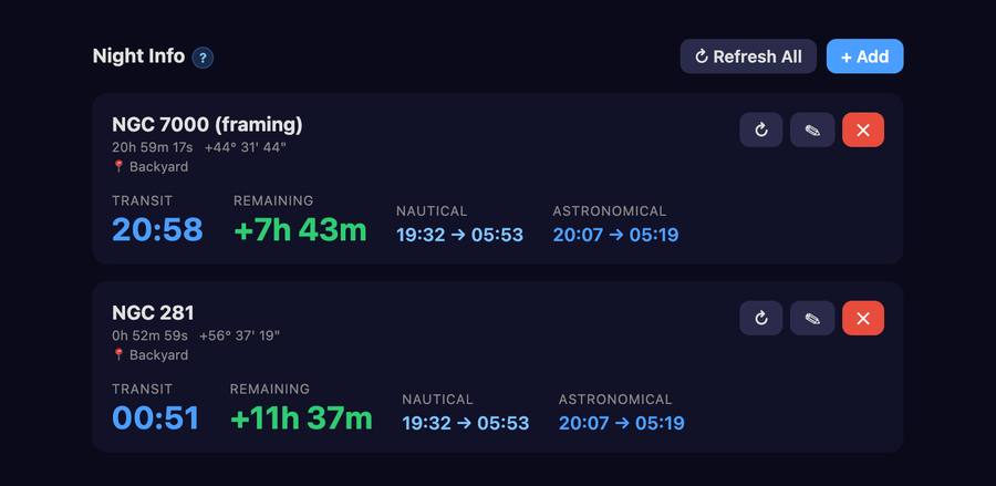 Night Info tab